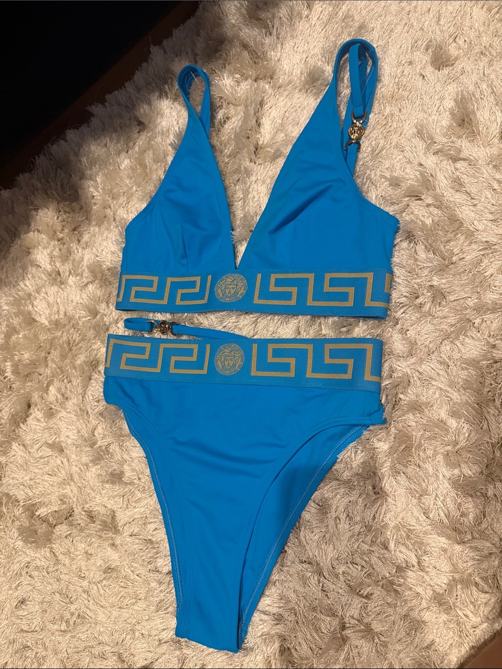 Versace Turquoise Blue size 2 Bikini with Gold Greca Trim